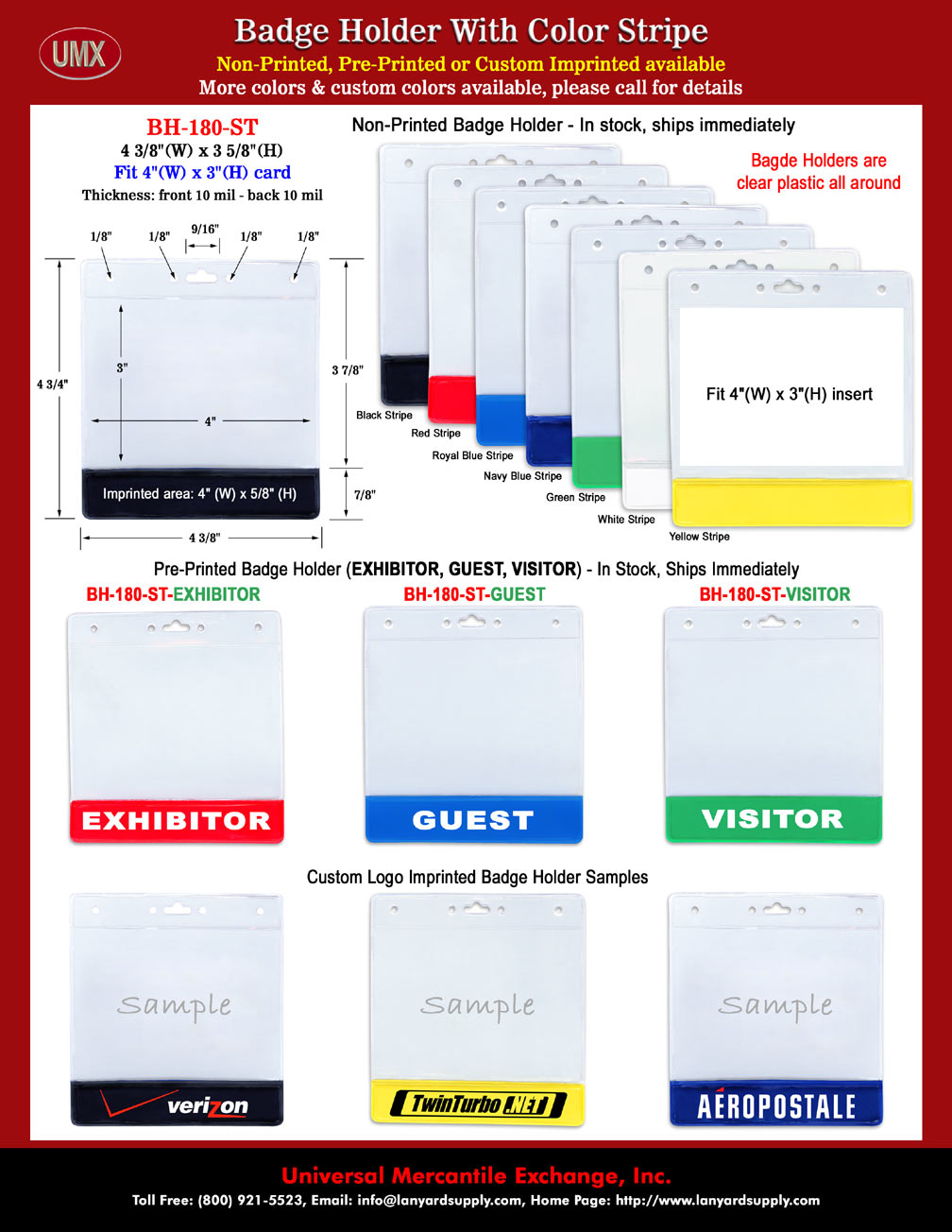 Color Convention Badge Holders - Plain and Custom Imprinted Badges.