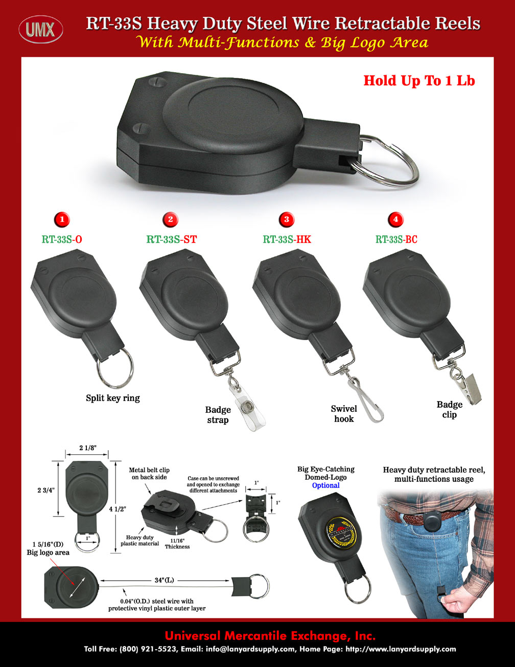 Heavy Duty Durable Retractable Reels with Belt Clips and Multiple Attachments