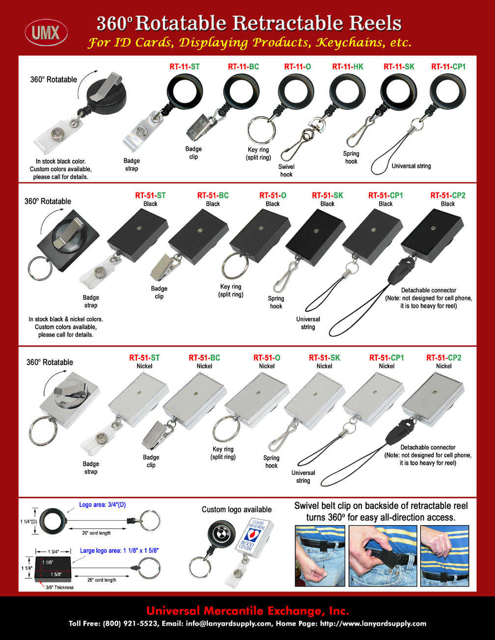 Rectangle Reels With 360 Degree Swivel Belt Clips. A Great Designed Reel With Easy Access At All Direction !