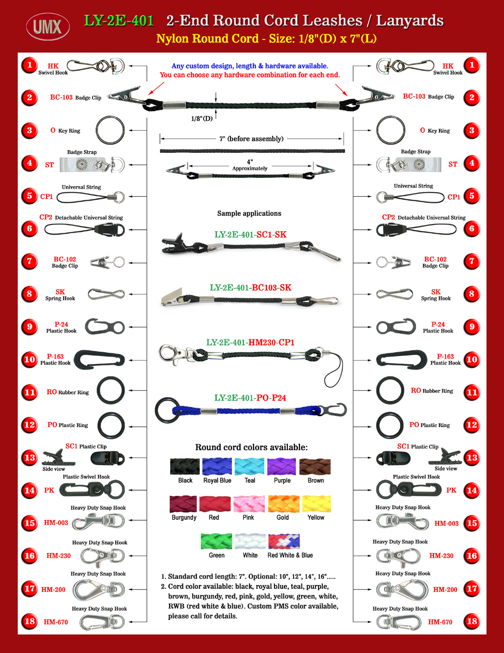 1/8 Nylon Round Cord 2-End Leash Lanyards