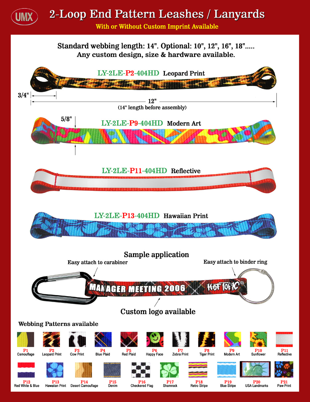 5/8" Cool Pre-Printed Theme 2-Loop Leashes With Double Loops.