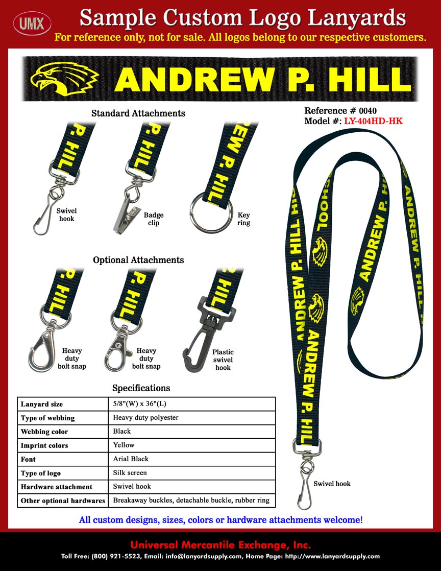 5/8" Custom Printed Lanyards: Andrew P. Hill High School Lanyards - with Eagle Head Logo Printed.
