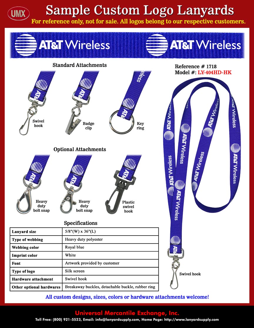 5/8&quot; Custom Printed Lanyards: AT&amp;T Wireless Lanyards - with AT&amp;T Logo Printed Lanyard Supplies.