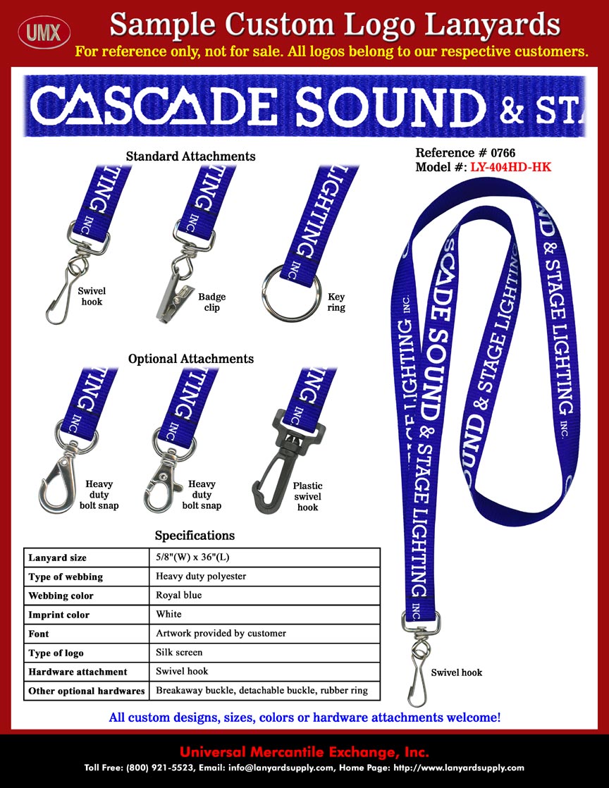 5/8" Printed Cascade Sound & Stage Lighting Inc Custom Lanyards.