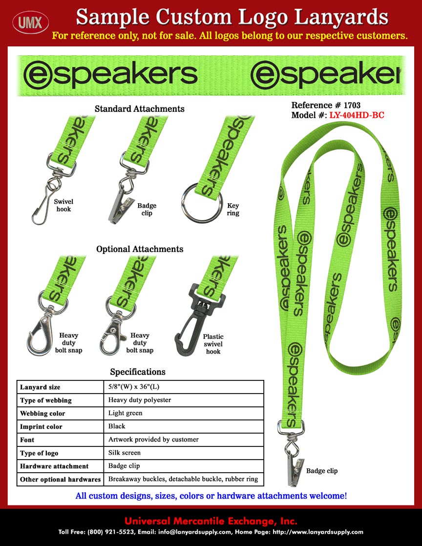 5/8" Custom Printed eSpeakers Lanyards - Leading Provider of Software For The Speaking Industry.