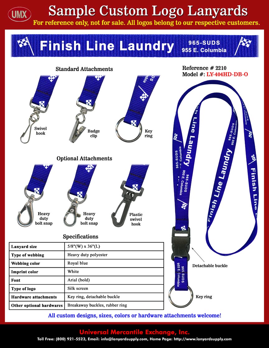 5/8" Custom Printed Lanyards: Finish Line Laundry Lanyards - With Phone Number, Address and Flag Printed Lanyards