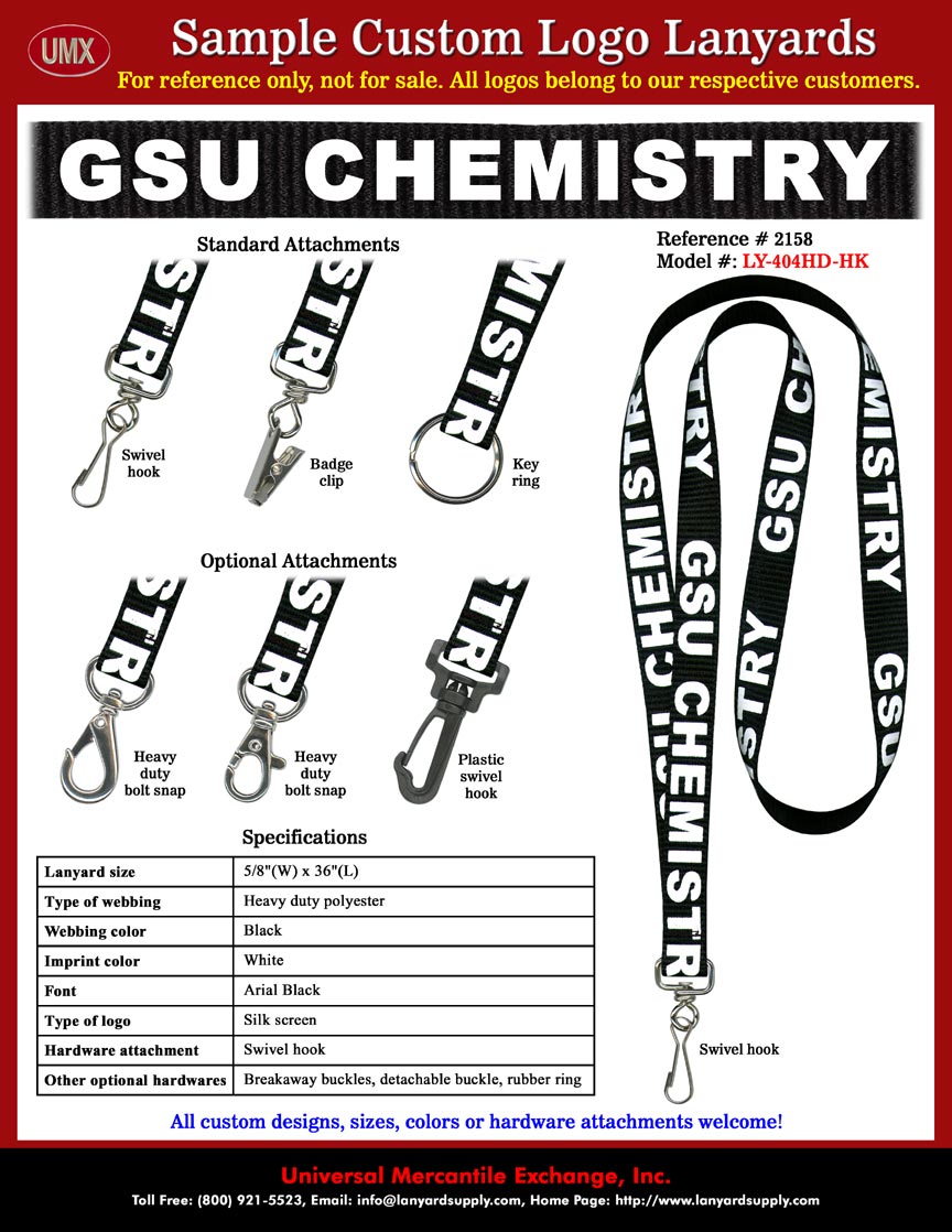 5/8" Custom Printed: The Department of Chemistry at Georgia State University Lanyards.