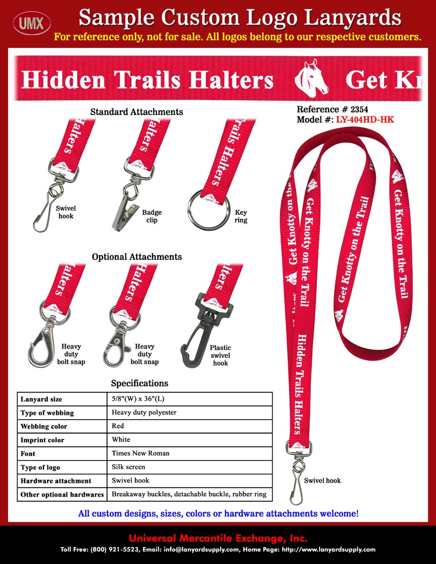 /8" Custom Printed Lanyards: Hidden Trails Halters + Horse Head Graphics + Get Knotty On The Trail Lanyards.