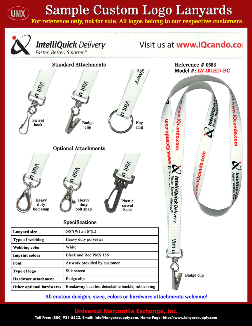 5/8" Custom Printed: IntelliQuick Delivery Faster Better Smarter Courier Service in Arizona Lanyards.