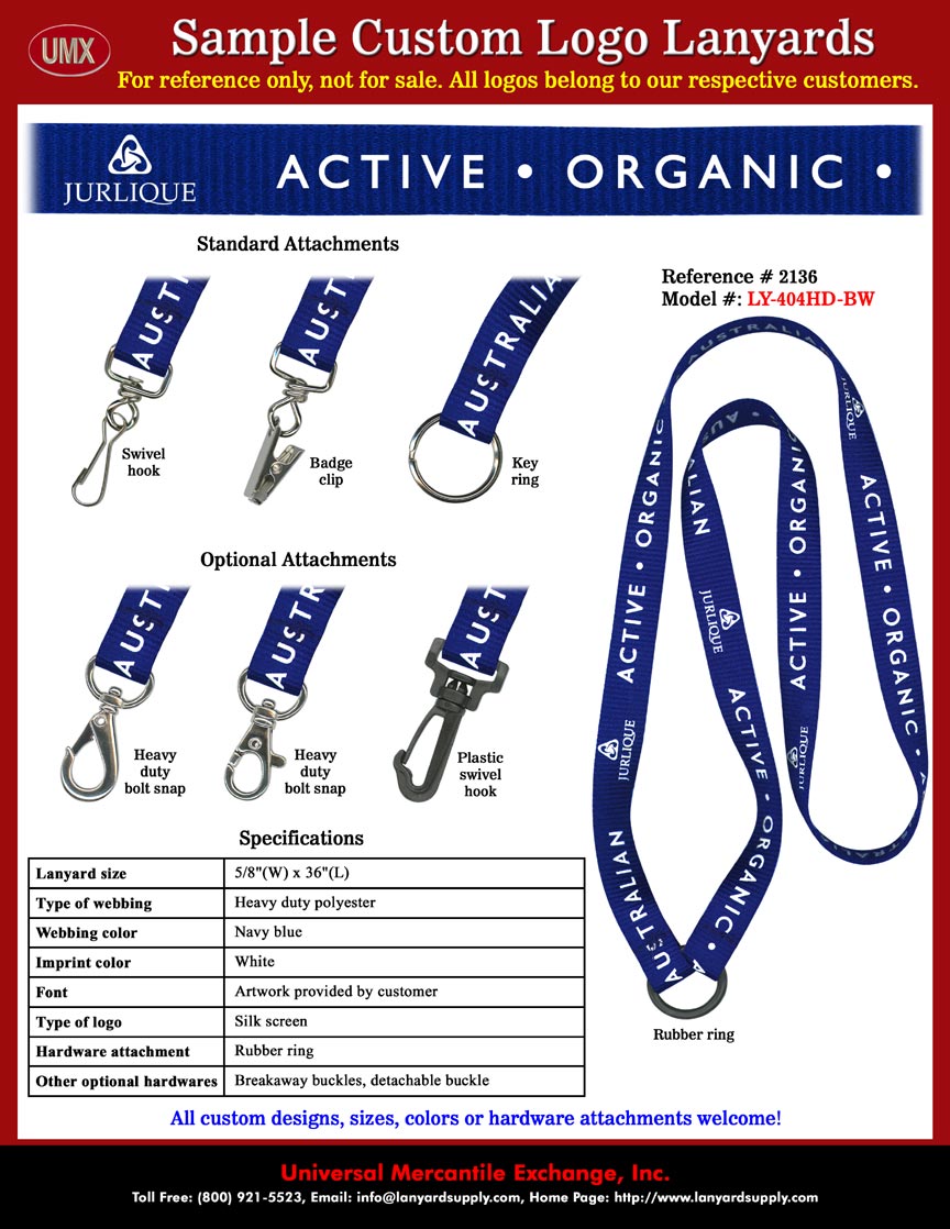5/8" Custom Printed Jurlique Active Organic - Premium Skin Care and Cosmetics Products Company Lanyards.