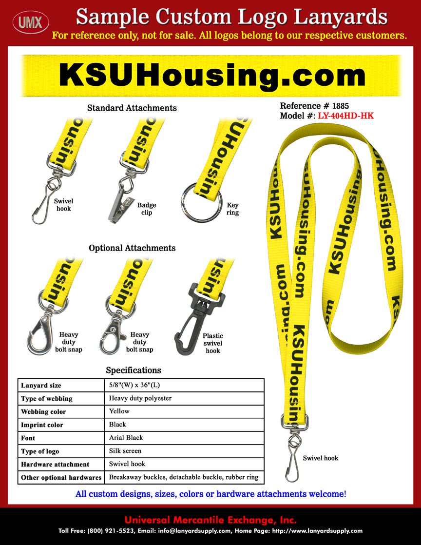 5/8" Custom Printed Lanyards: Kennesaw State University: KSU Housing Lanyards - With KSUHousing Dot Com Web Address Imprinted.