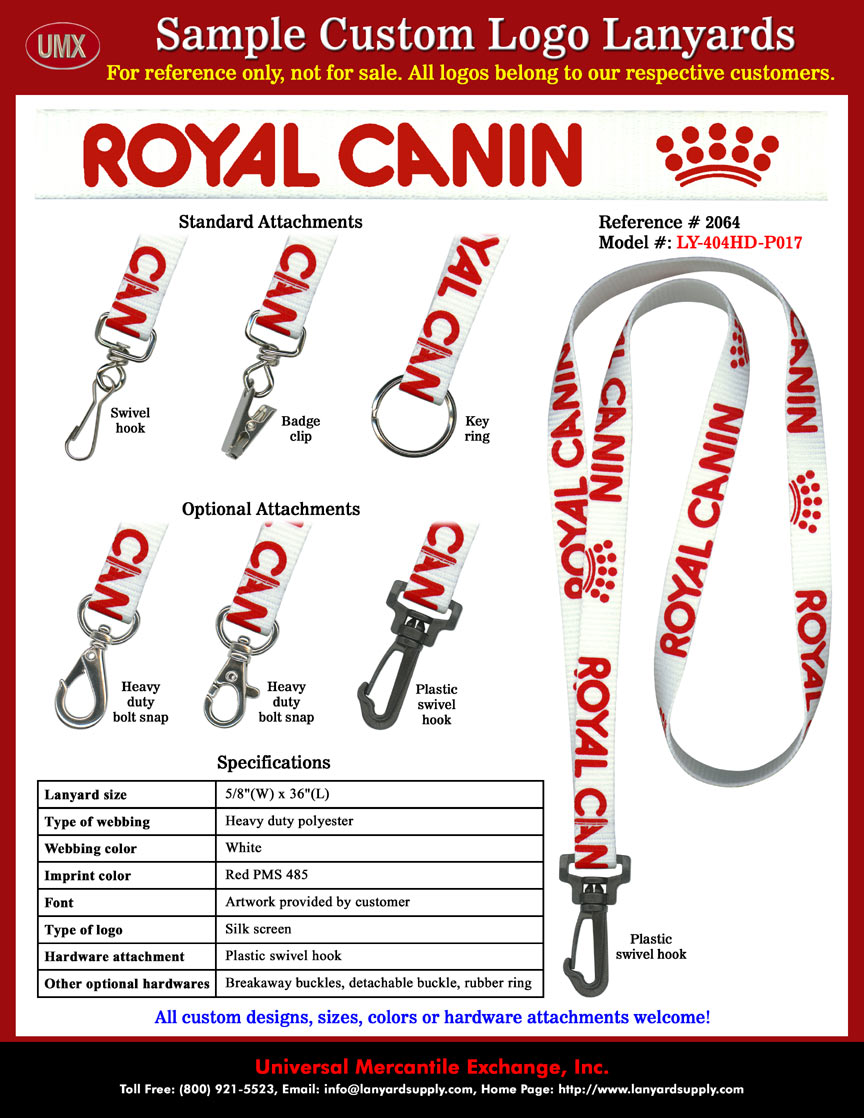 5/8" Custom Printed Royal Canin Company - The World Leader in Health Nutrition for Dogs and Cats Lanyards.