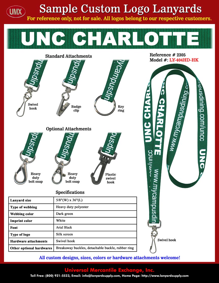 5/8" Custom Printed University of North Carolina at Charlotte - Chartwells College & University Dining Services Lanyards.