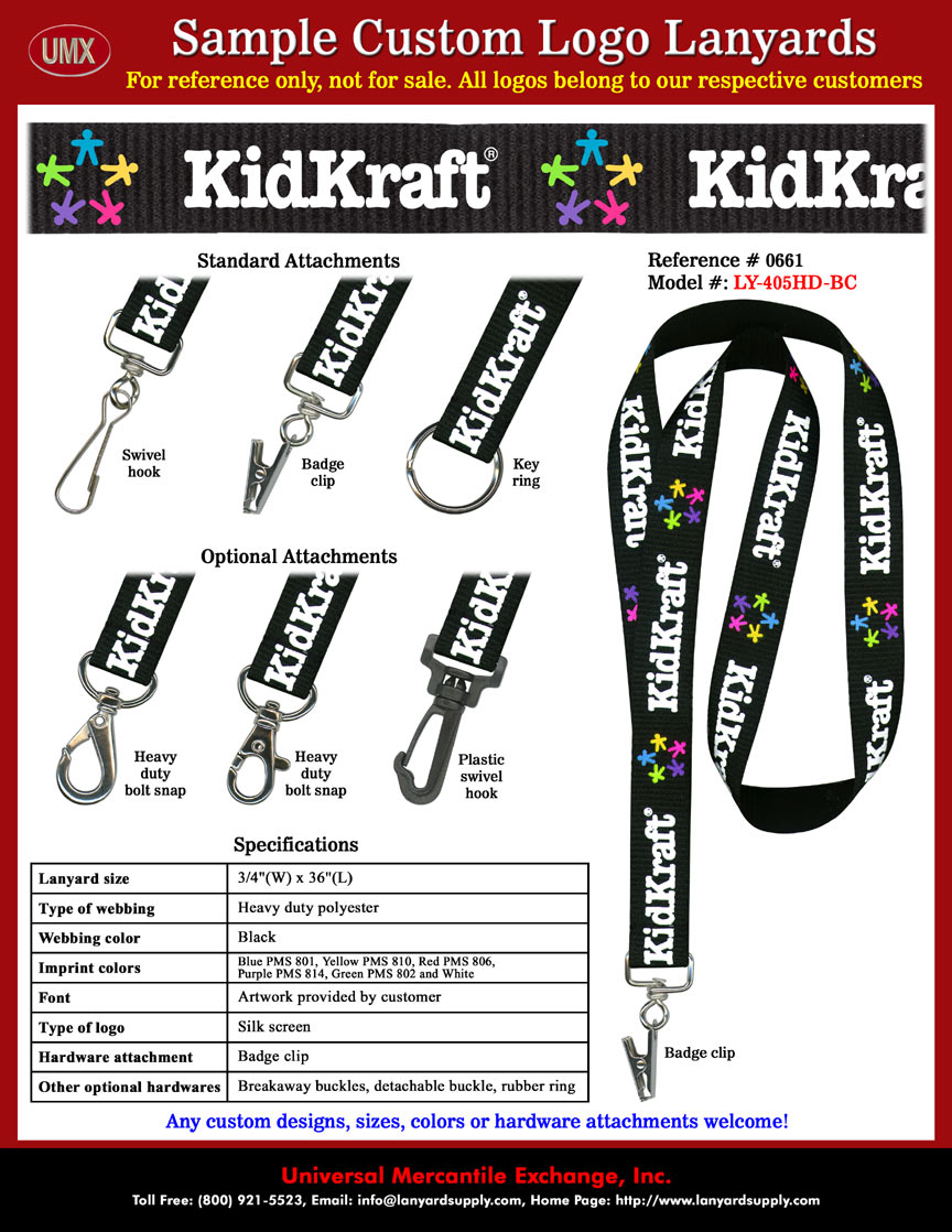 3/4" High Quality 5-Color Silk Screen Imprinted KidKraft Toys & Furniture Company Lanyards.