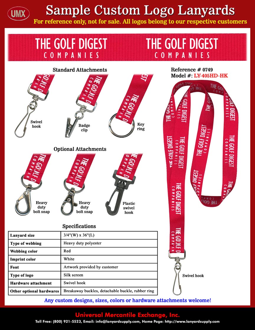 3/4" Custom Printed The Golf Digest Companies Lanyards.