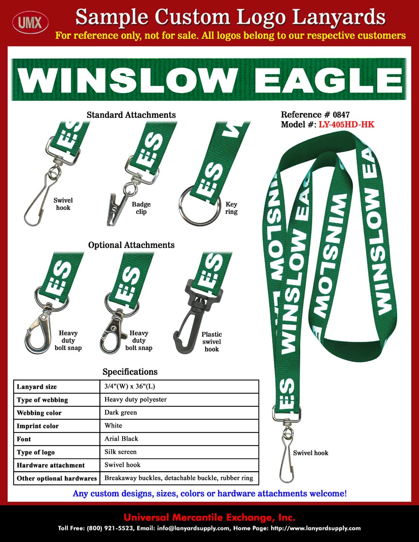 3/4" Custom Printed Lanyards: Winslow Eagle - Winslow Township High School Students, Staffs, Teachers' ID Holder Lanyards.