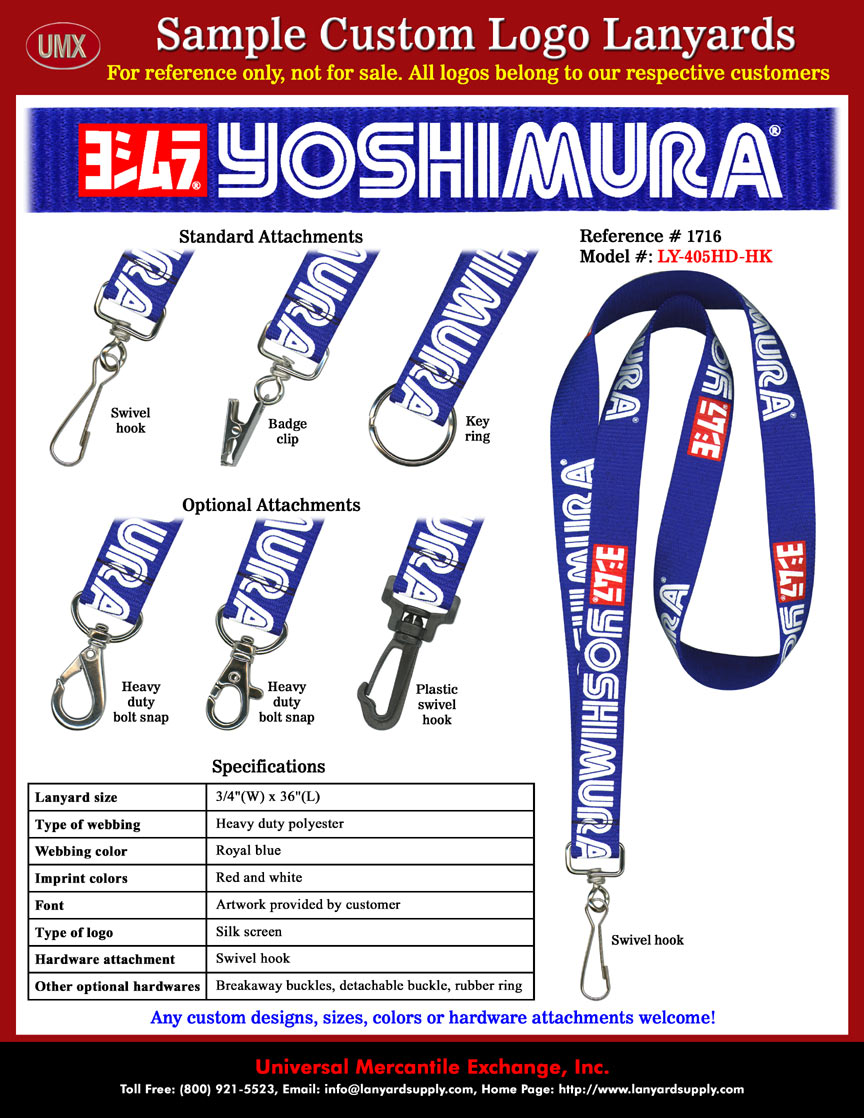 3/4" Custom Printed Lanyards: YOSHIMURA Motorcycle and Racecar Engines Pops Manufacturing Company Lanyards.