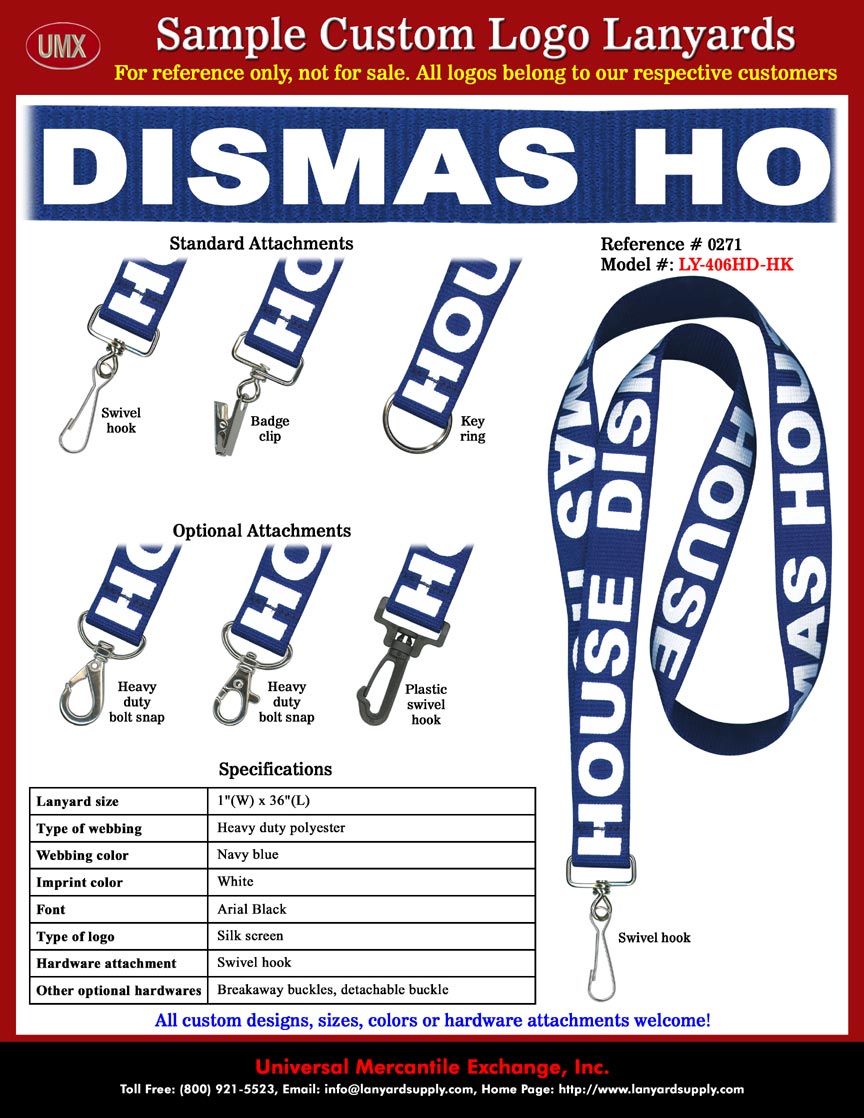 1" Printed Custom Lanyards: The Dismas House of Saint Louis.