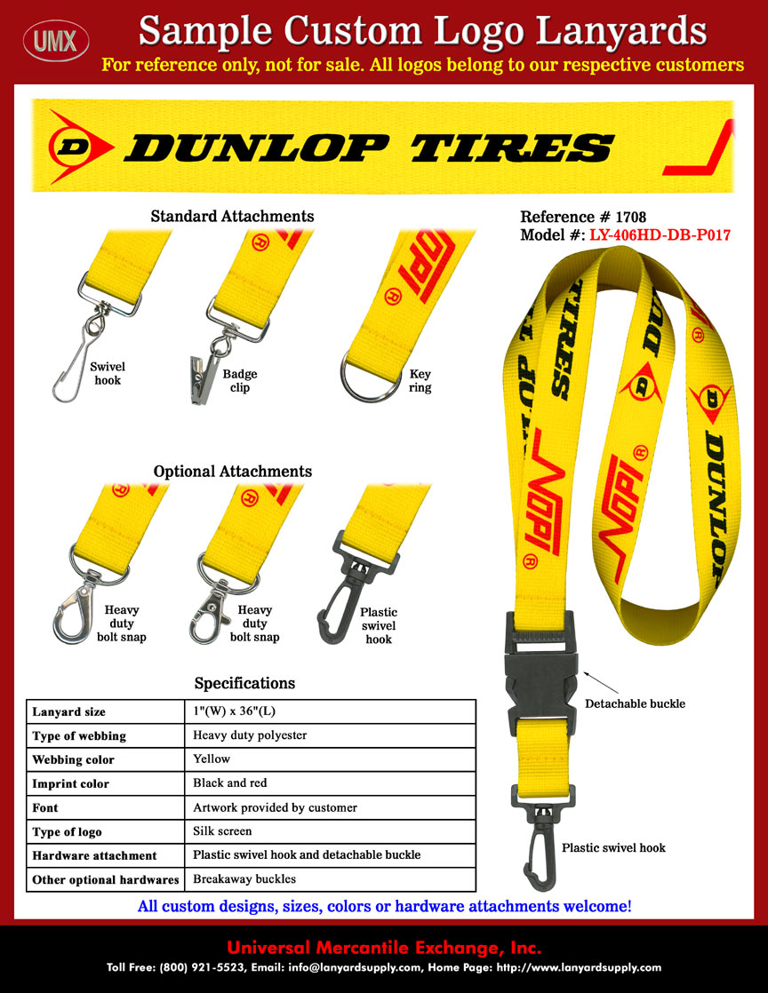 1" Custom Printed Lanyards: DUNLOP TIRES and NOPI Lanyards For NOPI NATIONALS Motorsports Supershow: Car Displays, Exhibitions, Motor Shows and Car Racing Contests..