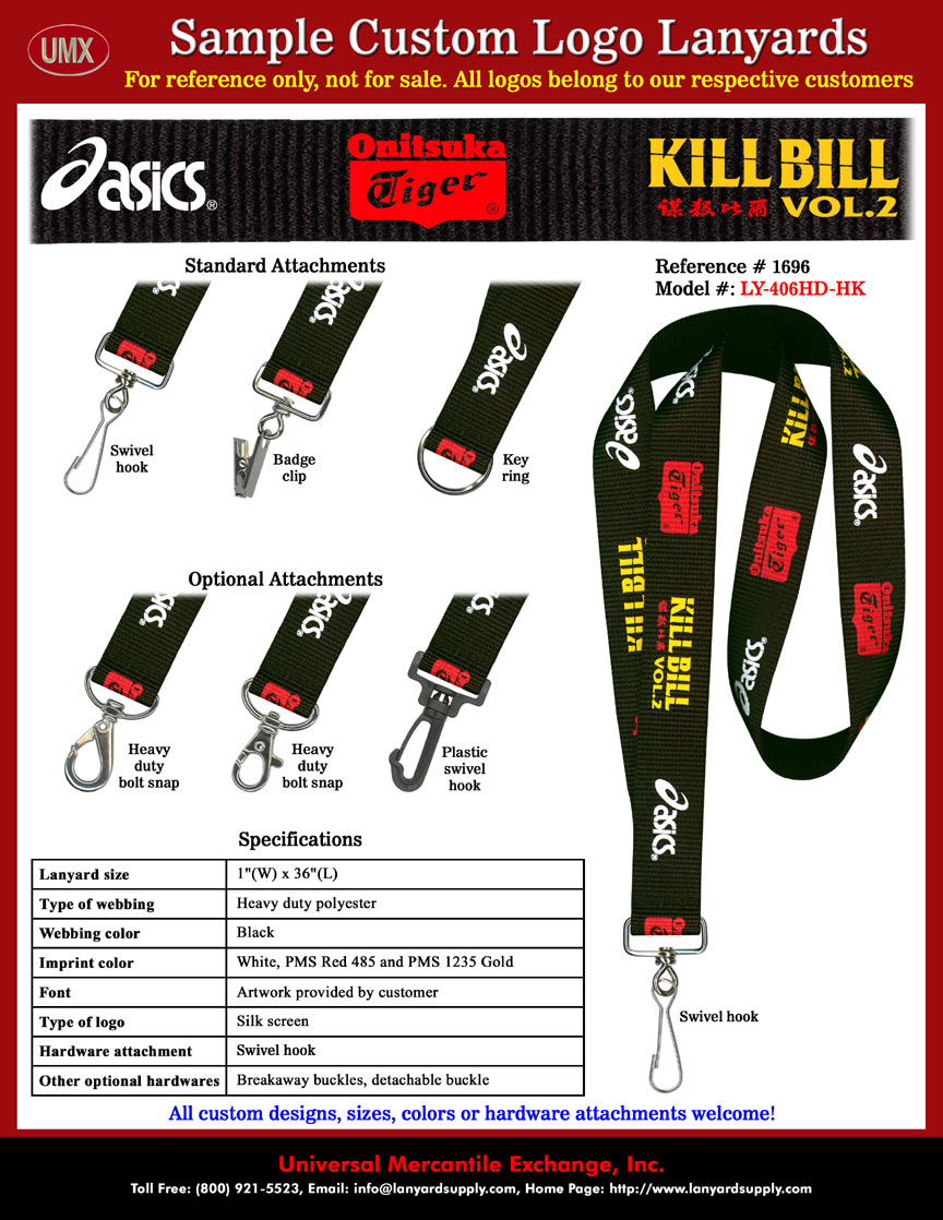 1" Printed Custom: ASICS - Onitsuka Tiger - KILL BILL VOL.2 Lanyards.1" Printed Custom: ASICS - Onitsuka Tiger - KILL BILL VOL.2 Lanyards.
