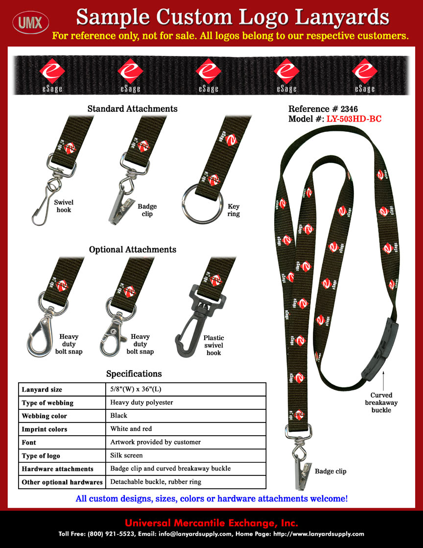 5/8" Custom Printed eSage Online Ordering System of Replacement Parts for Aviation Ground Support Equipment - Safety Breakaway Lanyards.