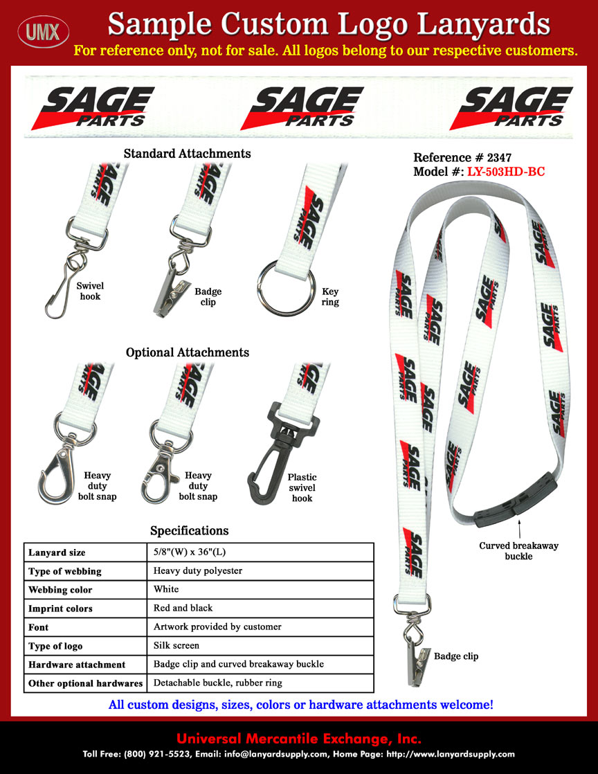 5/8" Custom Printed Sage Parts - The World Leader in Replacement Parts for Aviation Ground Support Equipment - Safety Breakaway Lanyards.
