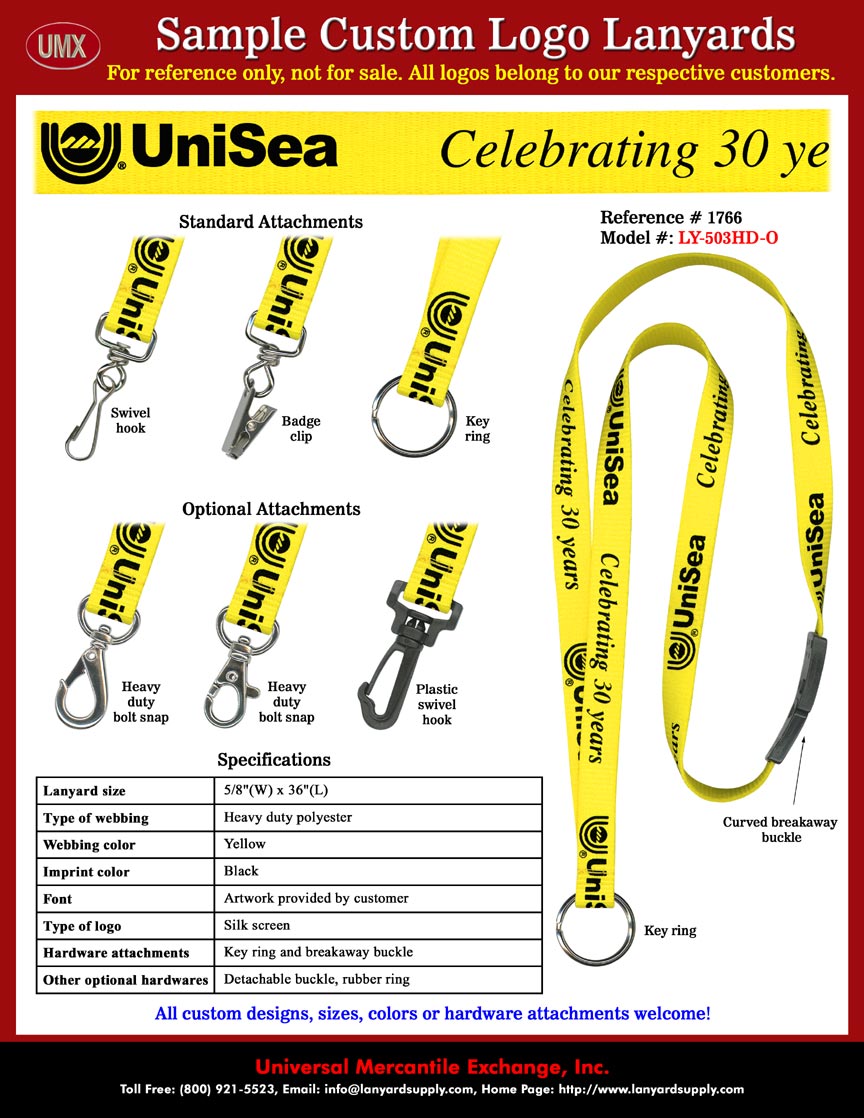 5/8" Custom Printed UniSea - Among The World's Leading Producers of Quality Seafood Products - Celebrating 30 Years - Safety Badge Holder Lanyards.