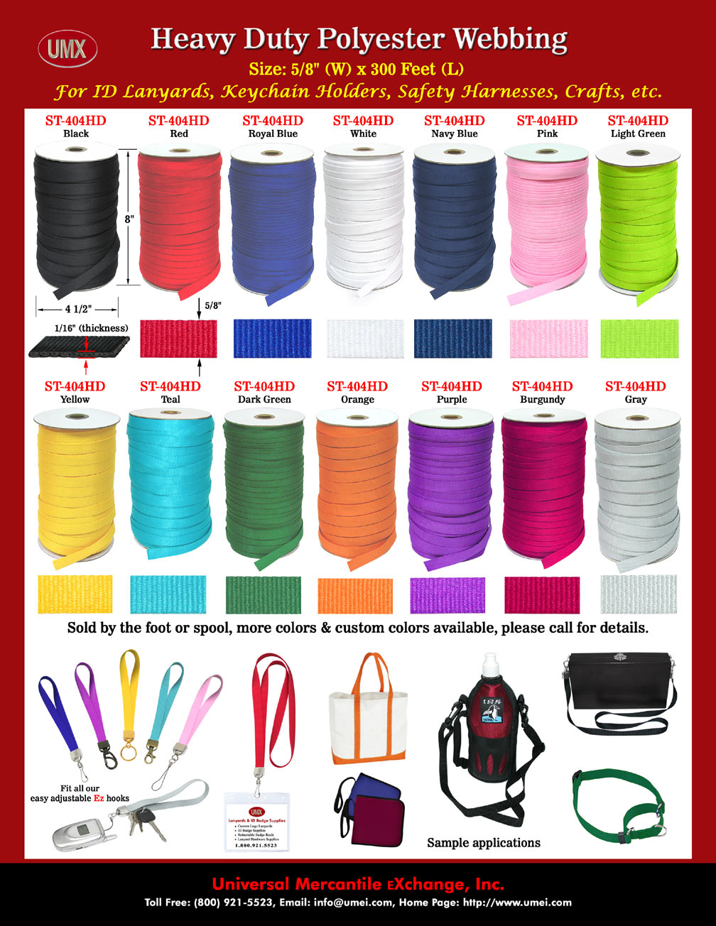 Plain Color 5/8" Polyester Straps For Crafts, Lanyards, Purse Straps, Dog Leash and Handbag Making