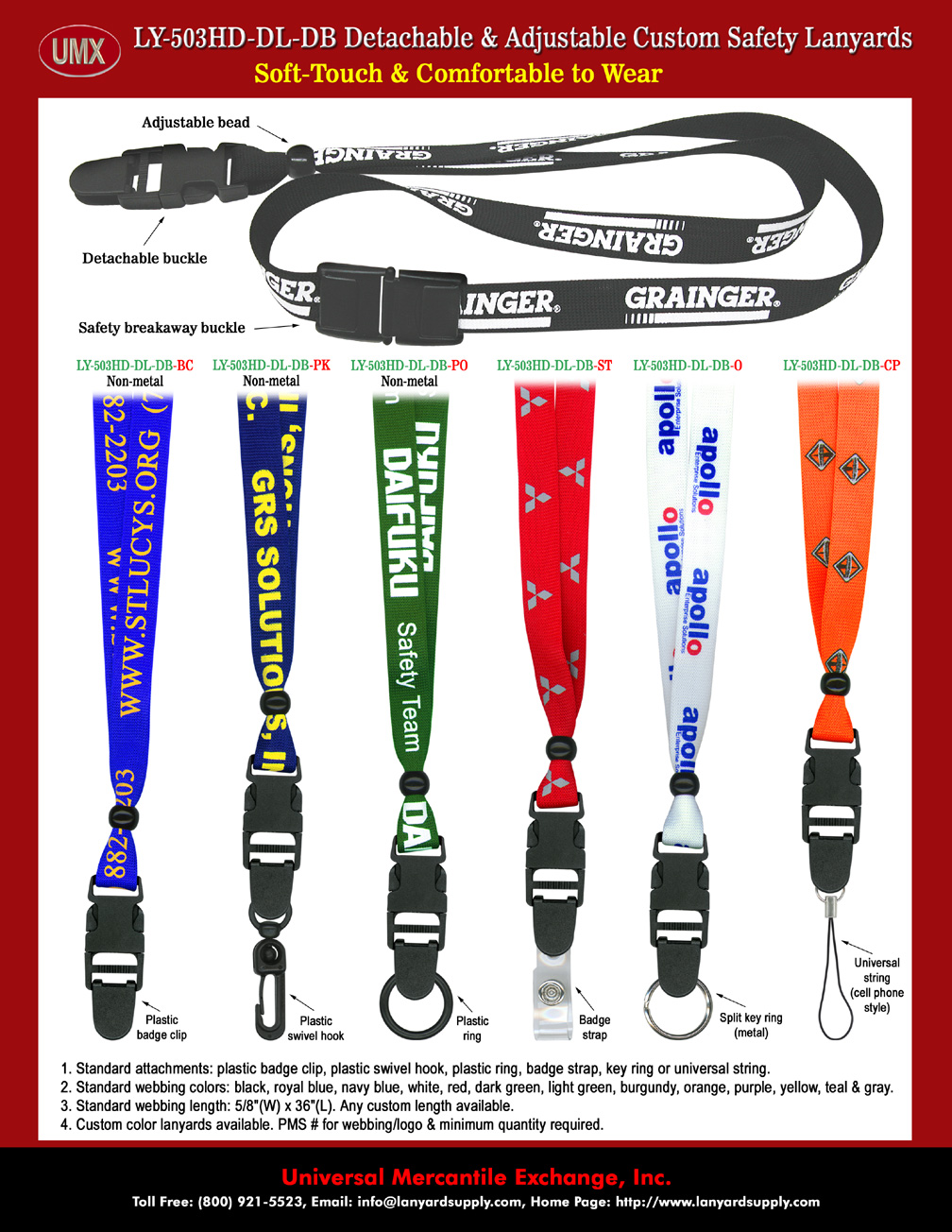 Soft Touch Adjustable and Detachable Custom Safety Lanyards With Custom Printed Logos.