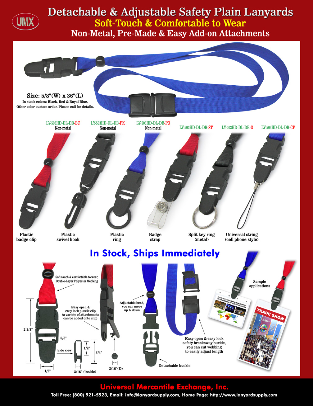 Detachable and Adjustable Safety Breakaway Plain Lanyards - Soft-Touch and Multi-Functional
