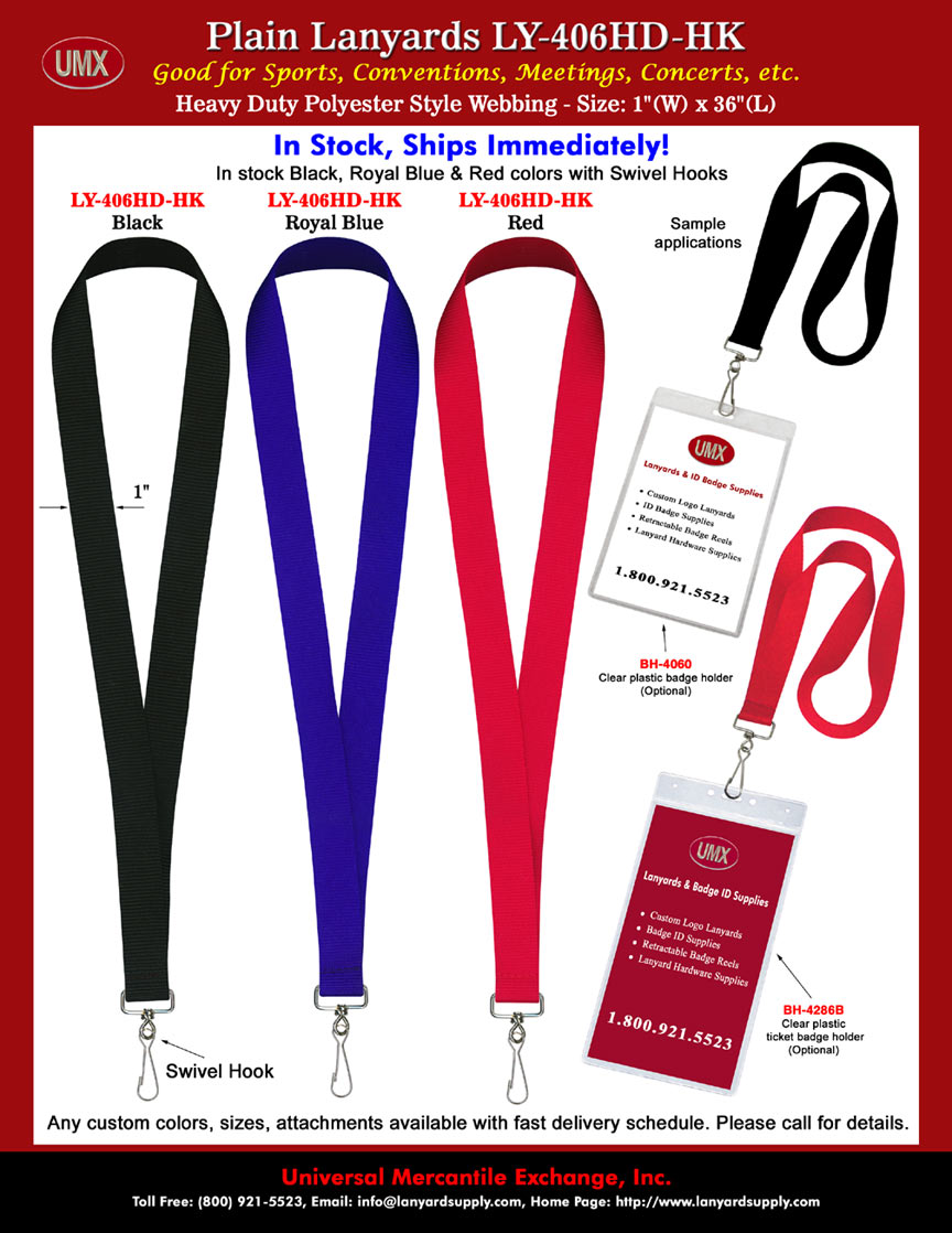 1" Big and Thick Plain Lanyards - For Sports Ticket Holders, Event Pin Holders or ID Badge Holders