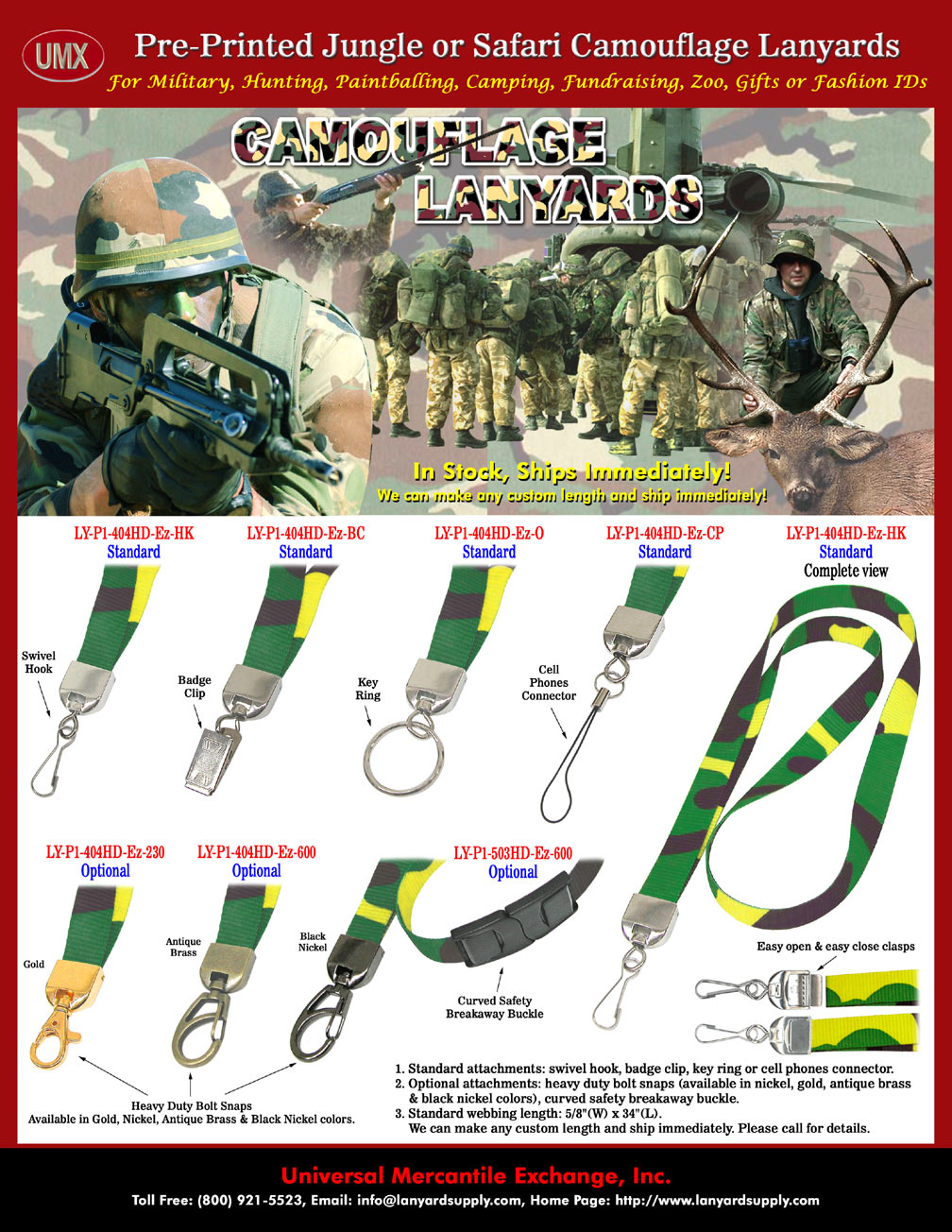 Camouflage Lanyards: Camouflage Print Lanyards, Concealing Colors or Patterns Printed CAMO Lanyards.