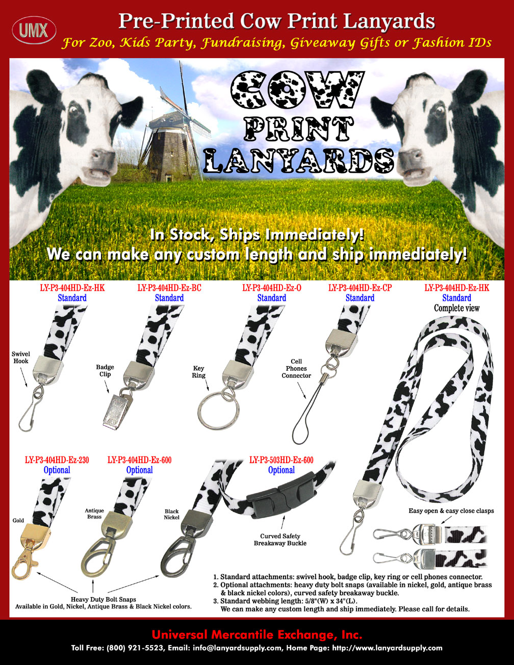 Cow Lanyards: Cow Print Lanyards, Cow Spots or Cow Patterns Printed Animal Lanyards. Good For Zoo, Kids Party, Fundraising, Promotional Giveaway, Gifts or For 