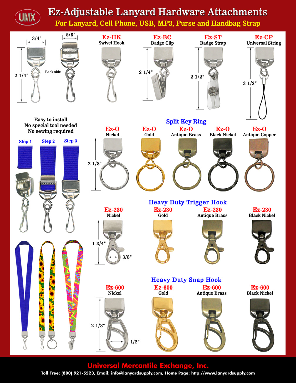 Ez-Adjustable Lanyards: Variable Length Lanyards With Belt or Hat Straps Style of Lanyard Clasps.