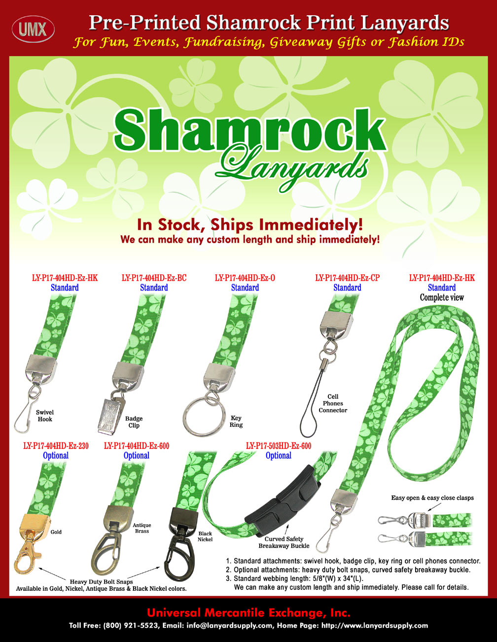 Ireland Shamrock Flower Lanyards with Irish Shamrock Green Flower Patterns