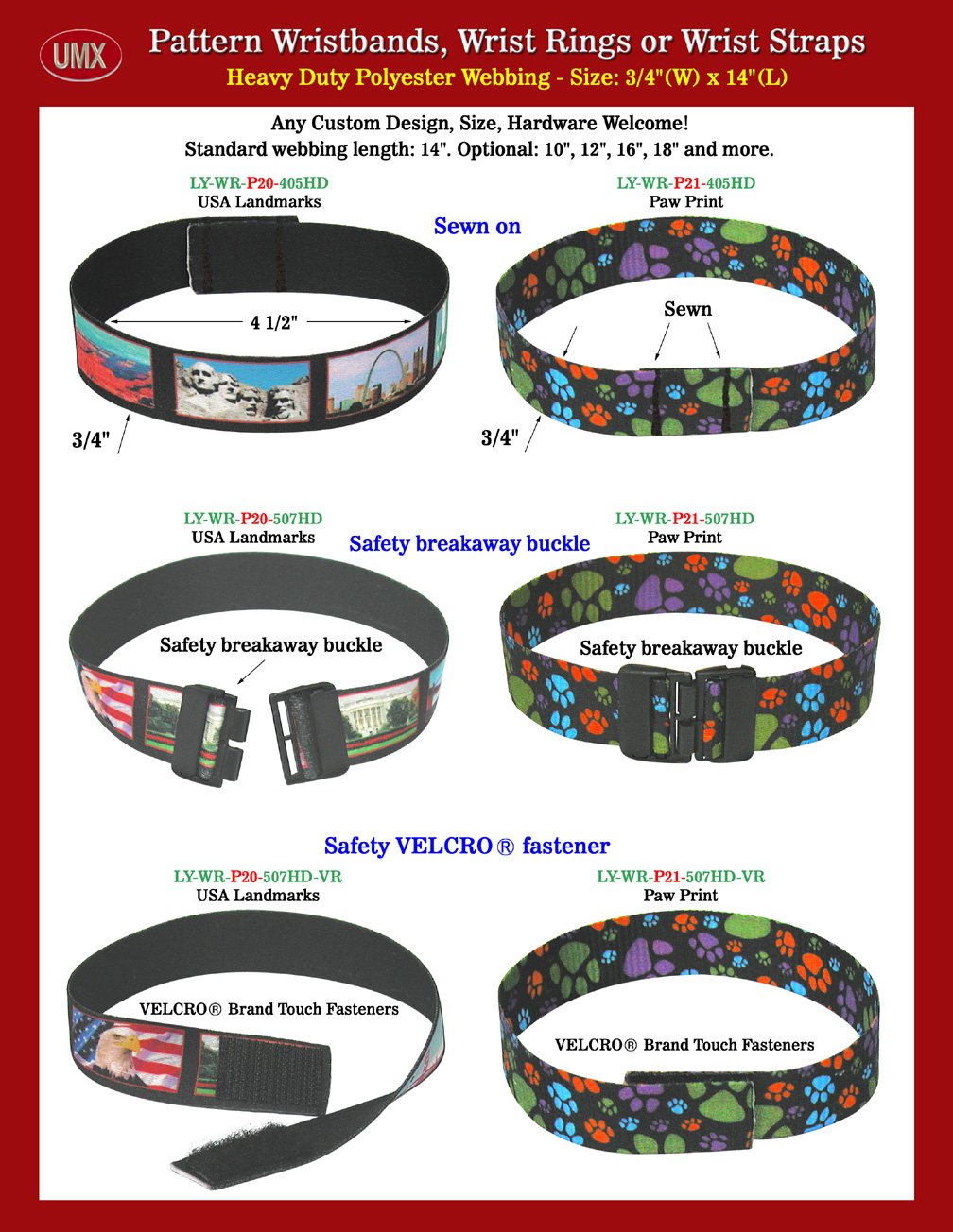 3/4" Unique Designed Pre-Printed Pattern Fabric Wrist Strap, Band or Round Ring Lanyard With Safety Buckle.
