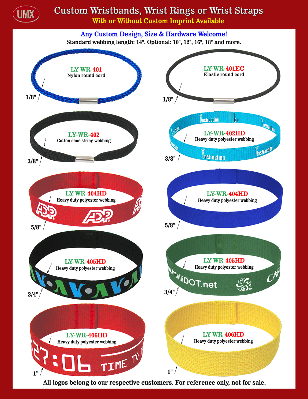 A General Introduction To Round Ring Wristband, Wrist Web Band, Bracelet and Wrist Strap Lanyards come with 1/8", 3/8", 5/8", 3/4" and 1" diameter or width of round cord or flat straps.
