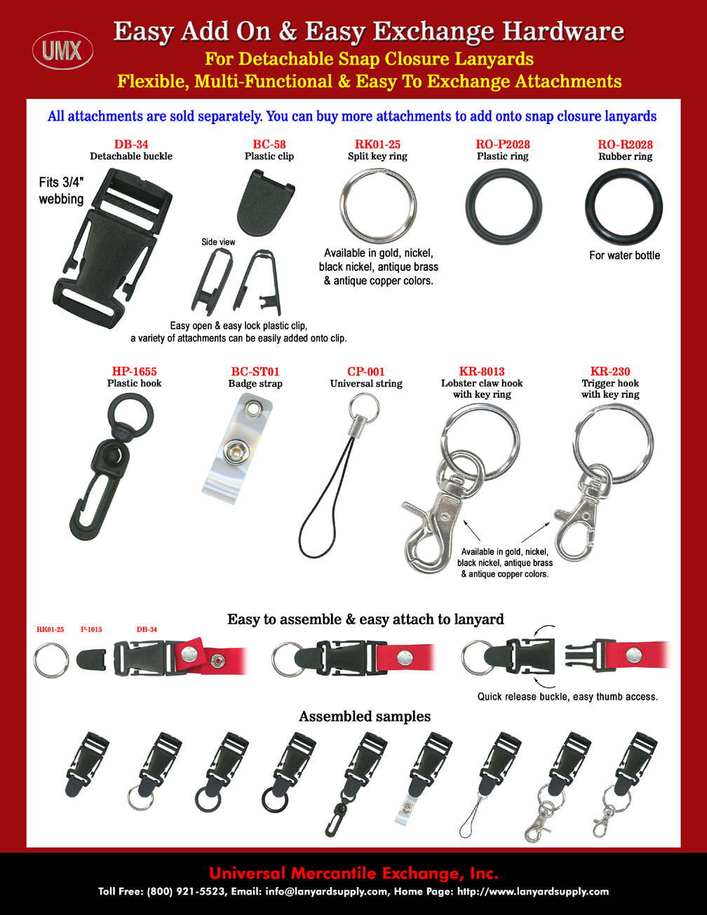 Great Selection of Lanyard Hardware Attachments With Quick Release Capability.