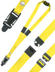 One quick release buckle at the bottom of neck lanyards and one each safety breakaway buckle at the back neck, left and right hand side. Triple Safety Protection Model.
