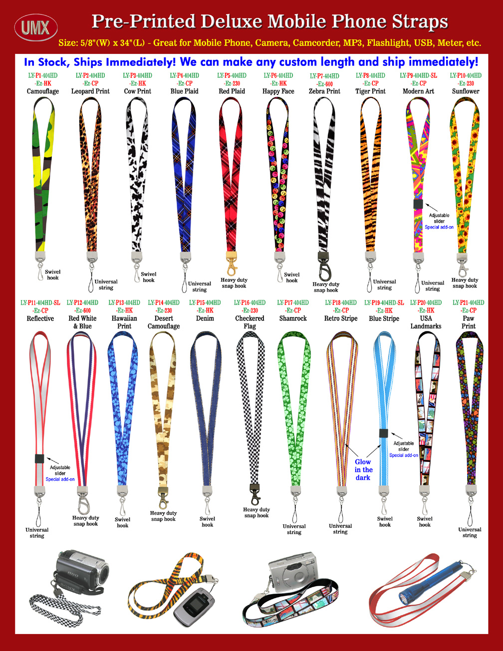 Ez-Adjustable Deluxe Mobile Phone Strap Supplies: With Pre-Printed Themes.