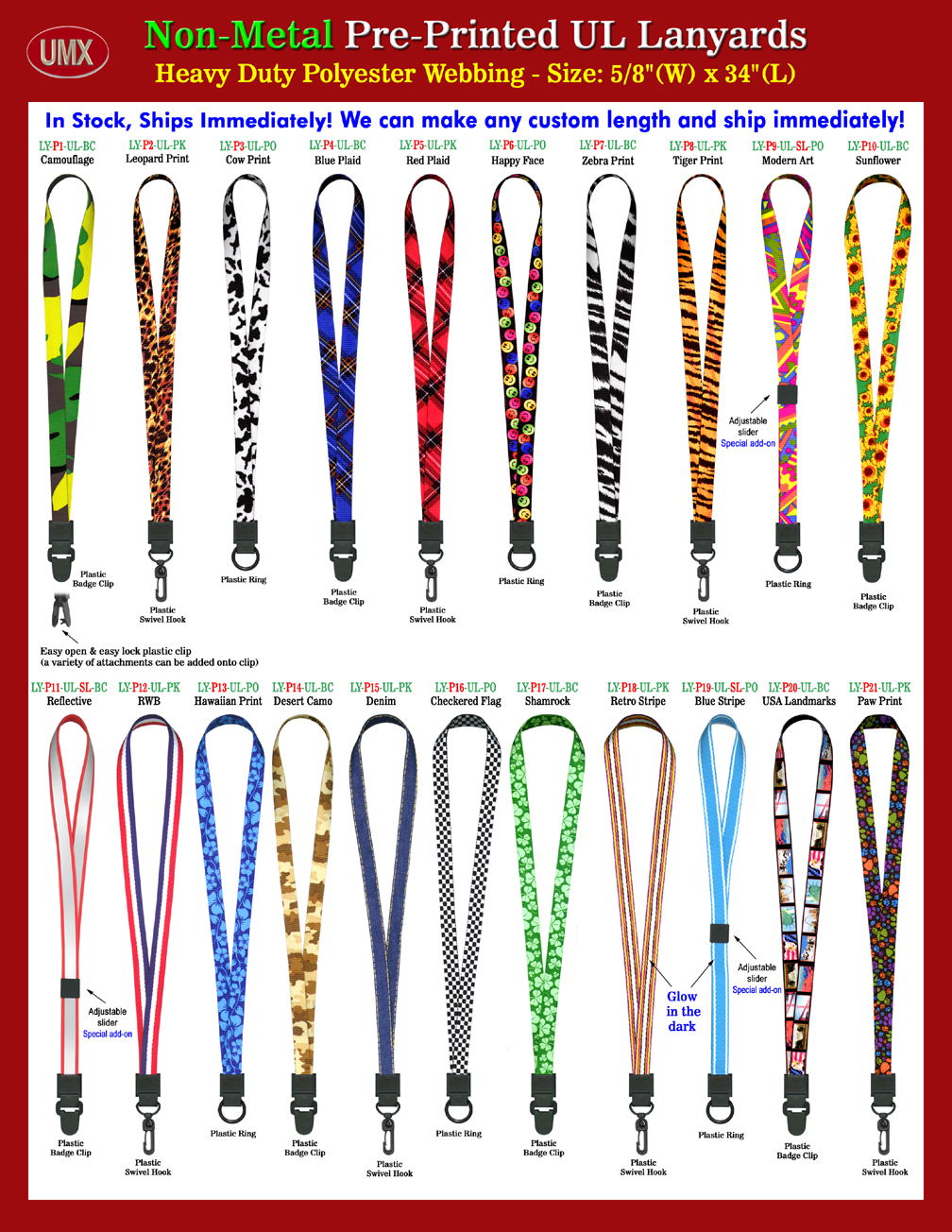 5/8" Fashion Pattern Universal Link Metal Detector Free Lanyards - 5/8" Fashion Lanyards With More Than 20 Style In Stock.