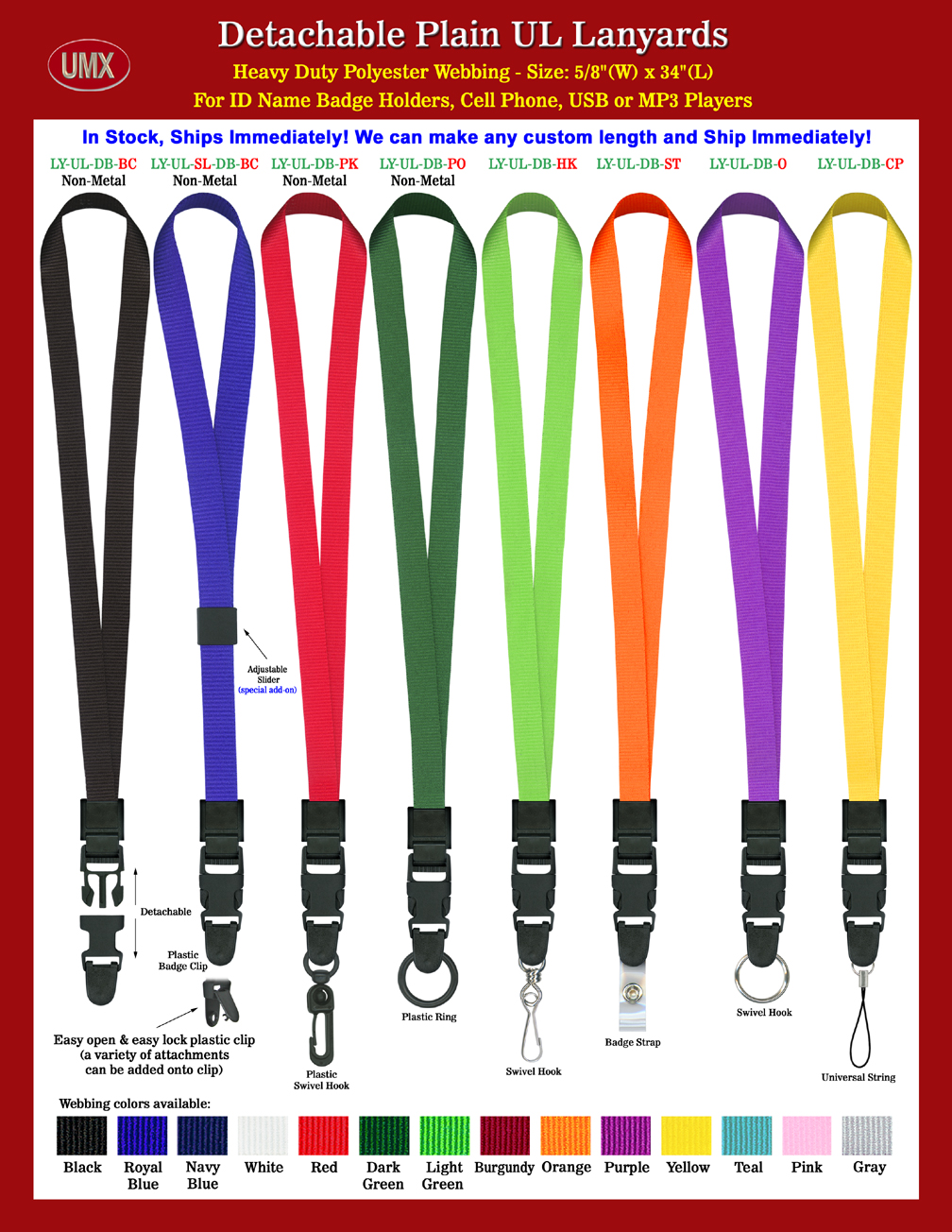 5/8&quot; Low Price Plain Color Quick Release Universal Link Lanyards