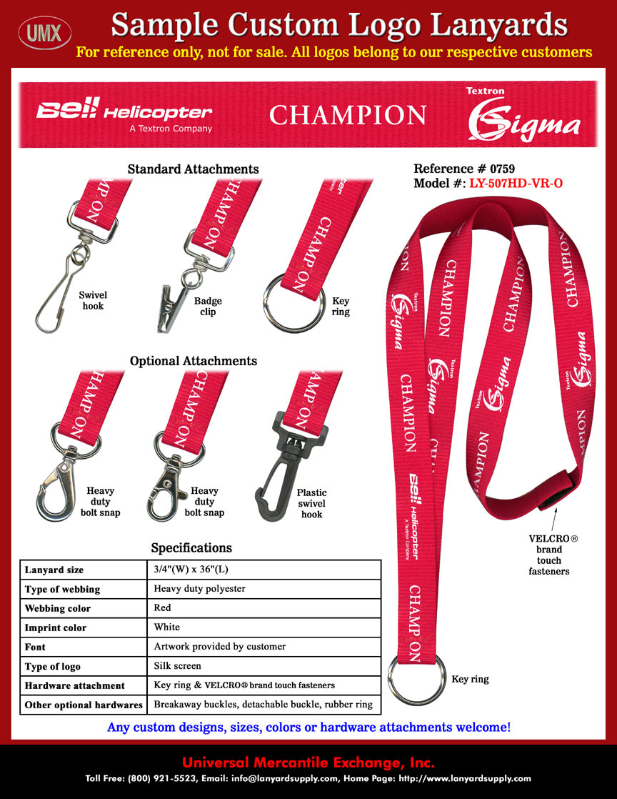 Bell Helicopter - A Textron Company - Champion - Textron Six Sigma Velcro Brand Touch Fastener Breakaway Safety Lanyards.
