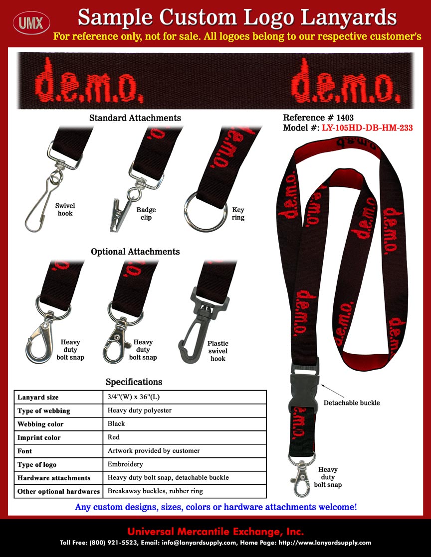 3/4" d.e.m.o. Stores - Hip-hop Music Inspired Casual Apparel and Accessories Store Woven Logo Custom Lanyards.