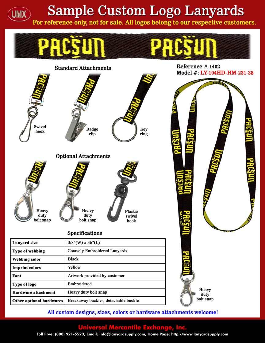 7/16" Pacsun Stores - Pacific Sunwear - Teen and Kids Favorite Apparel and Accessories Store Woven Logo Custom Lanyards.