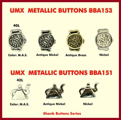novelty buttons: clock buttons, tee pot buttons bba151-153