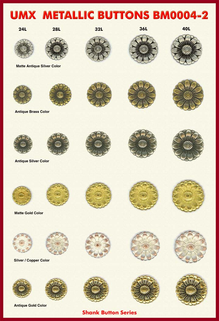 sunflower buttons, mettalic shank button series bm0004-2