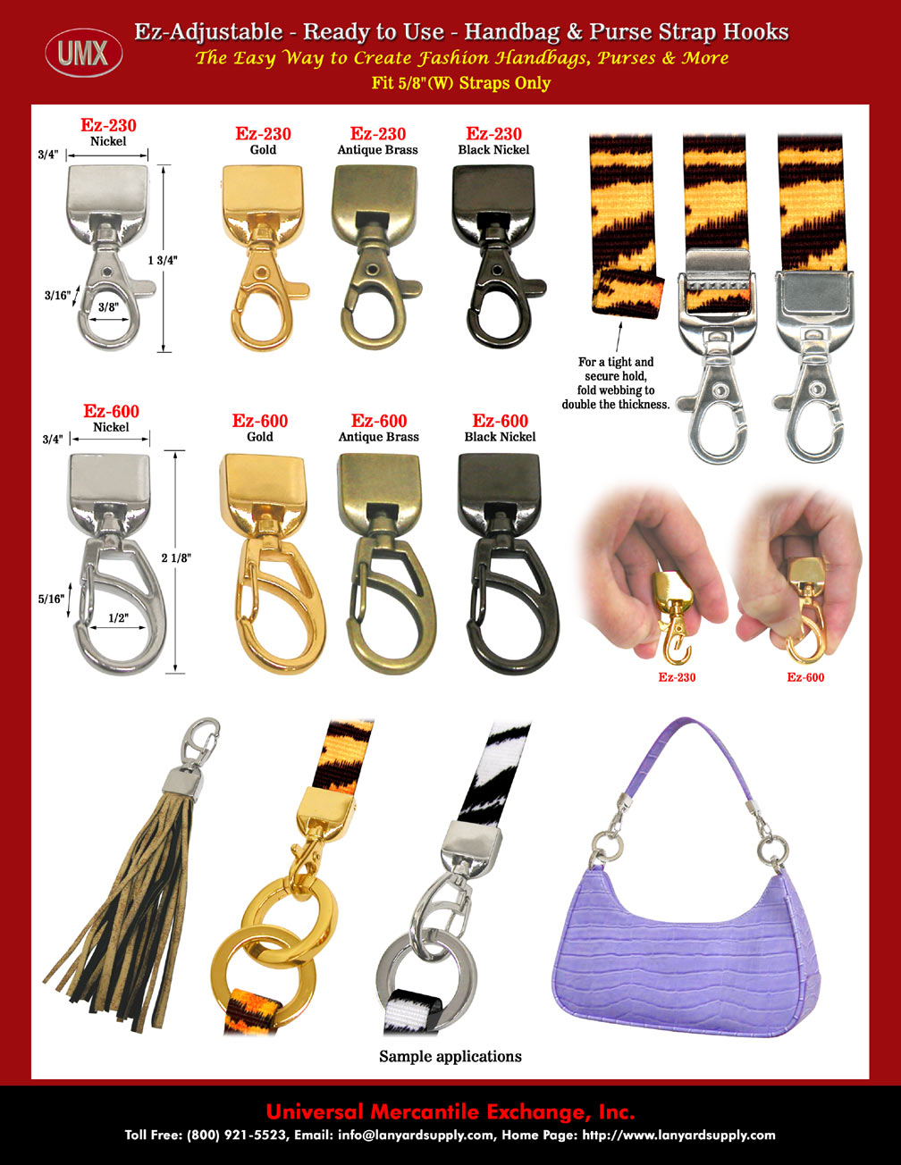UMX Strap Hook Catalog: Ez-Adjustable Purse Strap Hooks: For Leather, Plastic and Fabric Straps