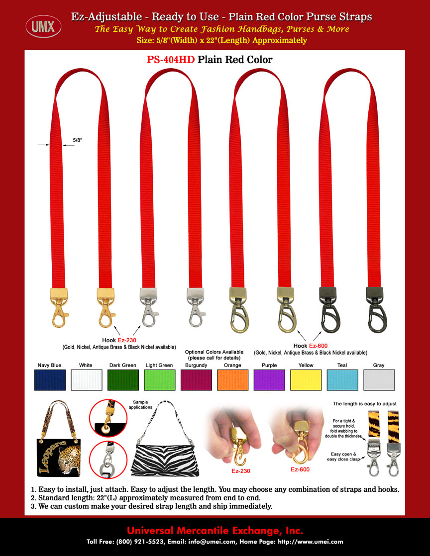 Plain Red Color Purse Straps and Non-Printed Red Handbag Straps