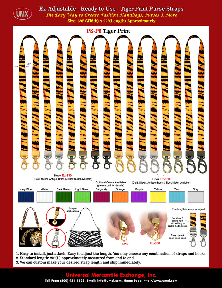 Ez-Adjustable Tiger Print Purse Straps and Handbag Straps
